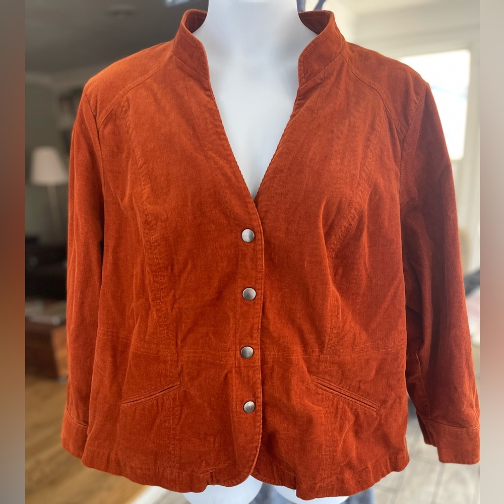CJ Banks Snap Up Burnt Orange/Rust Corduroy Jacket